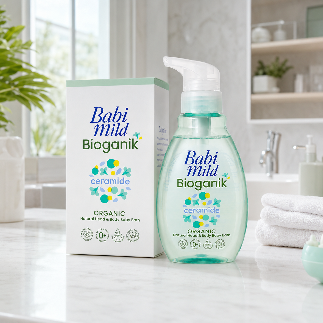 Babi Mild- Bioganik Ceramide Organic Natural Head & Body Baby Bath - 380ml made by thailand